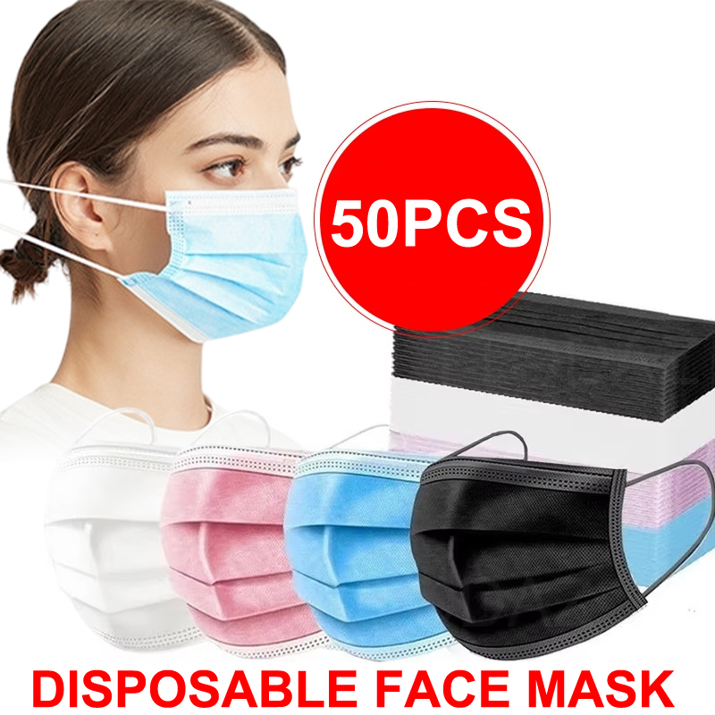 Disposable Mask Blue - 50 個 3 層マスクフェイスマスクメルトブローン布使い捨て安全防塵保護マスクブルー大人不織布マスク