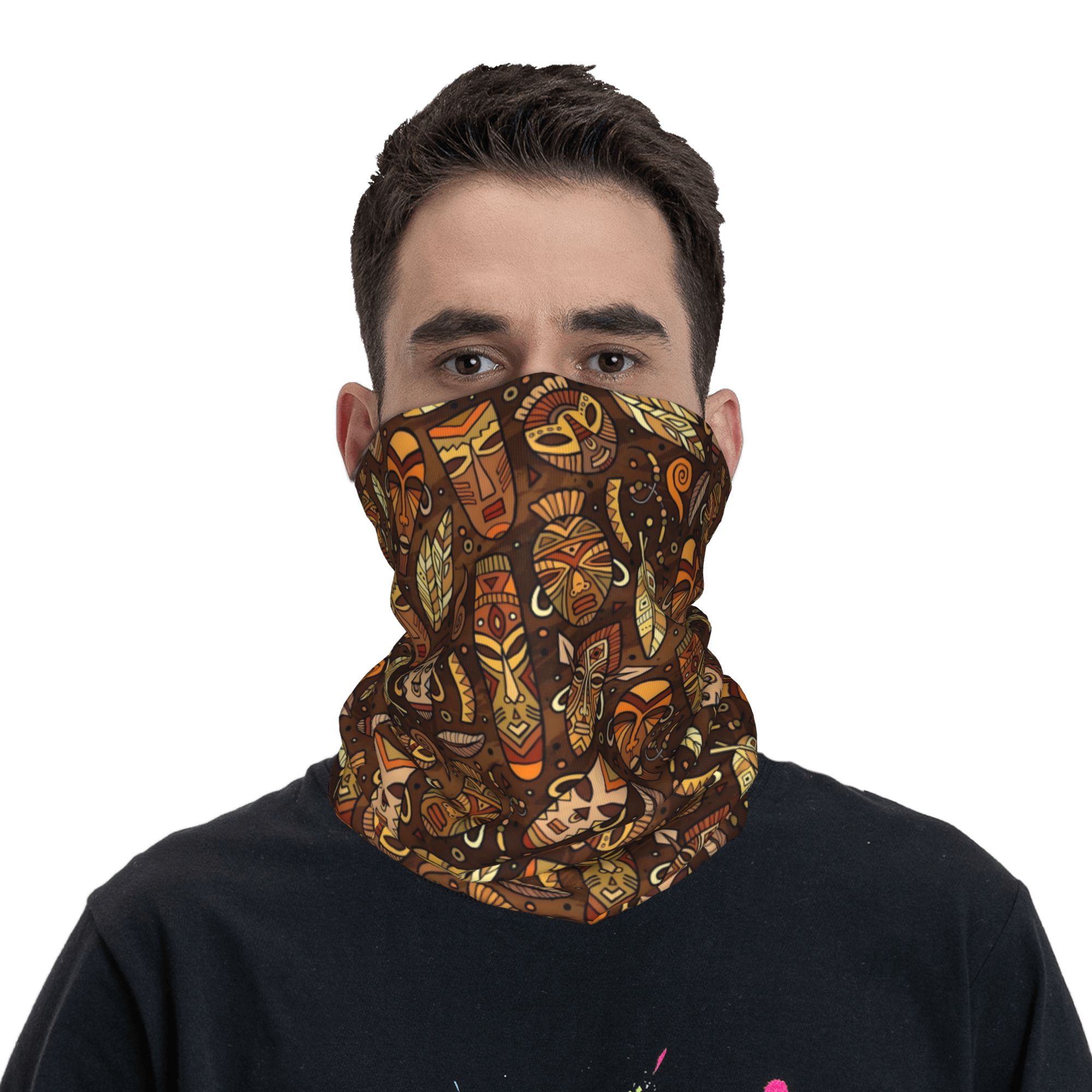 カスタムトライバルマスク柄バンダナネックゲイターUVカットフ - Neck Gaiter Face Cover のレビューと価格