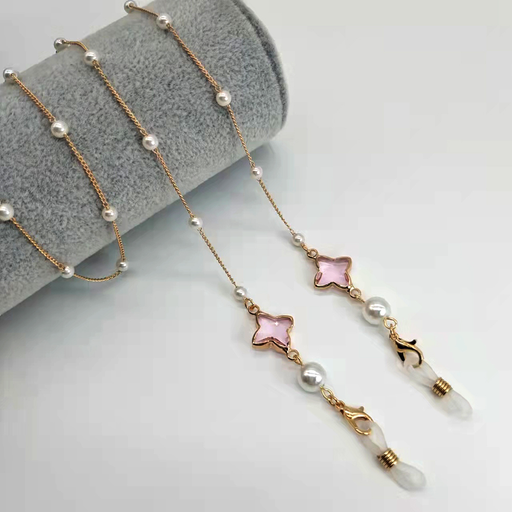 女性眼鏡チェーンプラスチックビーズハートカラークリスタルチャ - Mask Chain Holder のレビューと価格